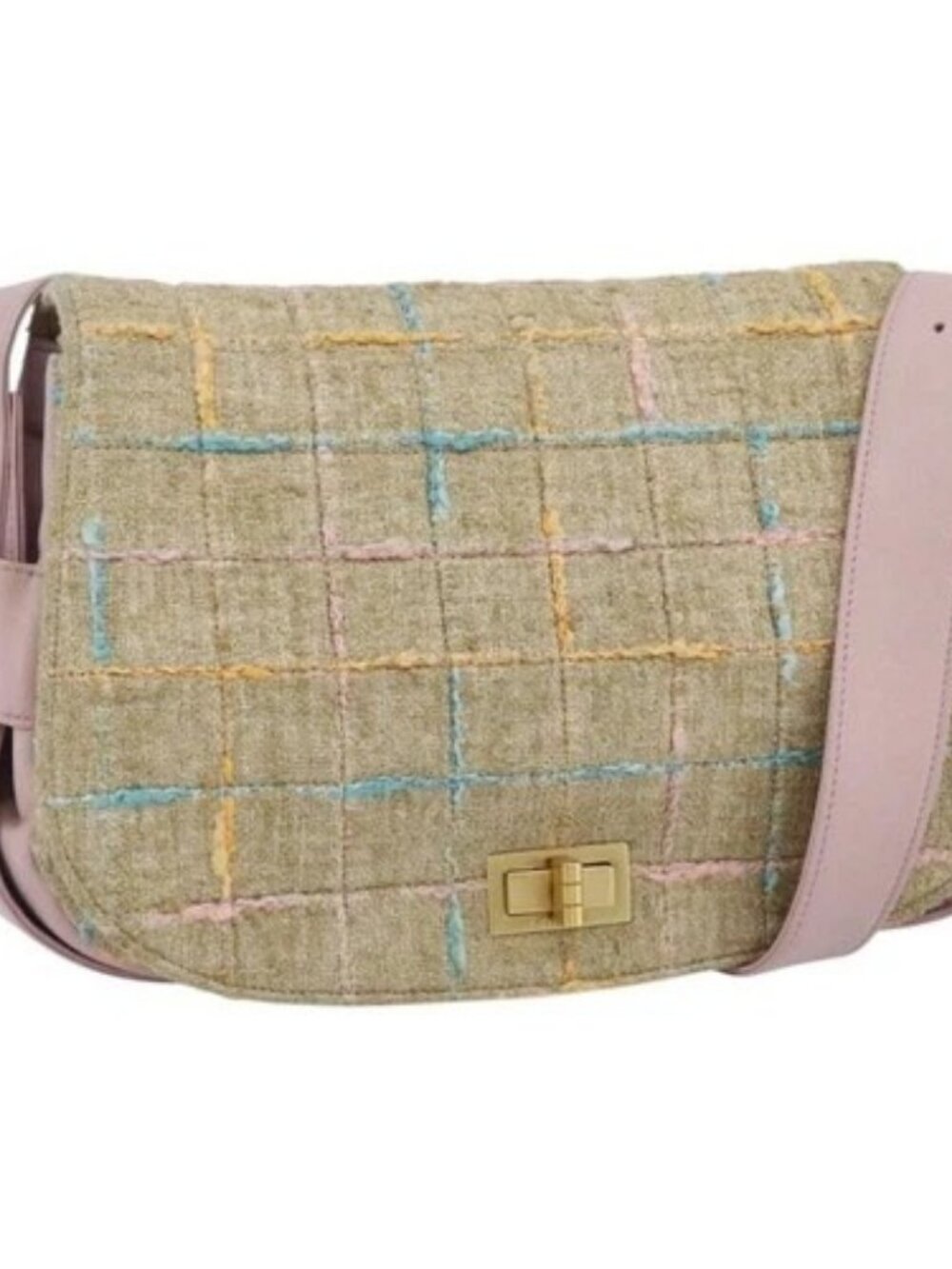 CHANEL 2.55 Shoulder Bag Tweed Pink Gold CC Auth 179020SAV